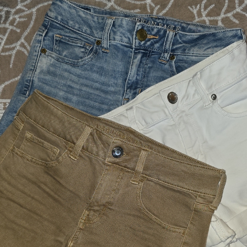American Eagle Outfitters Jean Shorts - Blue, White, Tan